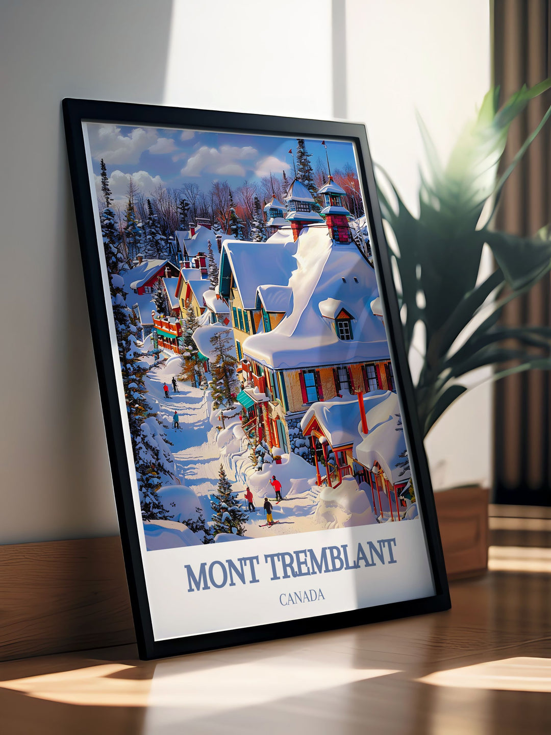 National Park Poster featuring Mont Tremblant and Tremblant Ski Resort illustrating the picturesque beauty of the Laurentian Mountains perfect for enhancing your living room bedroom or office with a touch of Canadian wilderness and vibrant colors.