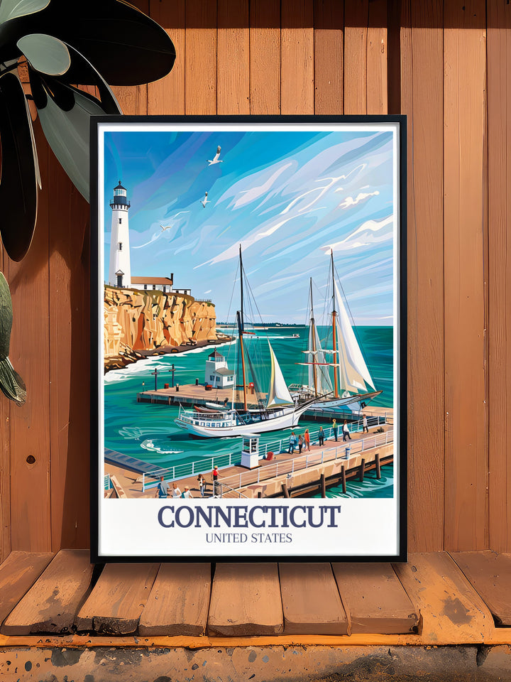 Connecticut art print with Mystic Seaport Mystic Seaport Light artwork and Bridgeport poster for stunning living room decor offering a perfect balance of Connecticut states maritime history and modern decor ideal for gifts and personalized travel prints.