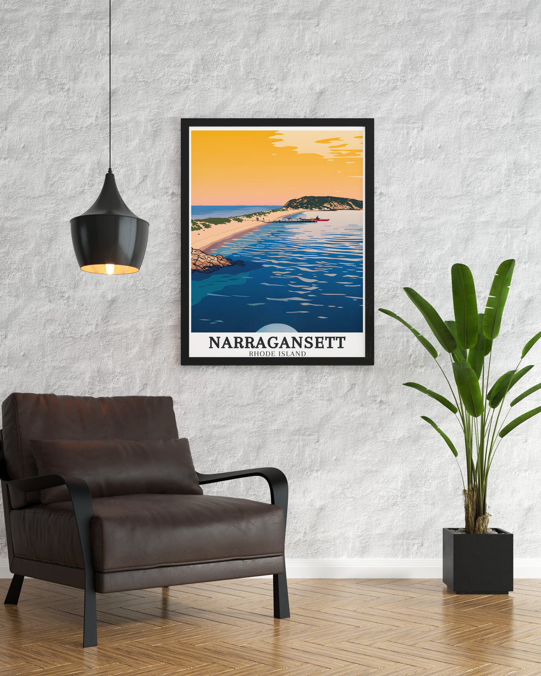 Narragansett Beach modern decor includes beautiful posters and photos of Breachway Inlet perfect for adding a touch of coastal elegance to your home while celebrating the iconic landscapes of Rhode Island