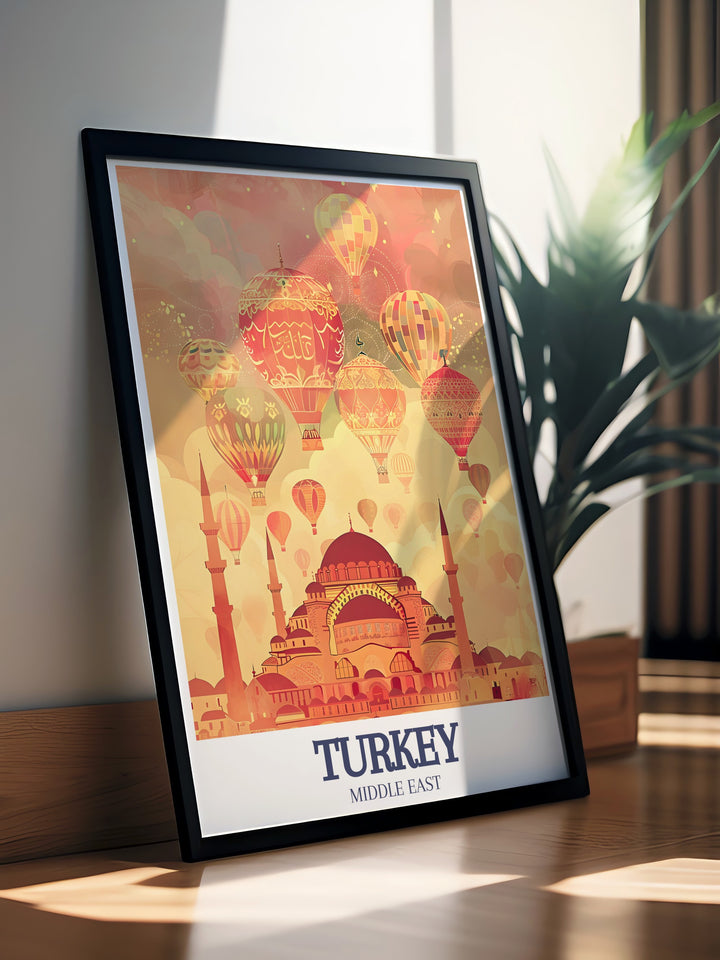 Add a touch of Turkeys heritage to your wall with this framed art of Hagia Sophia and Istanbul. The intricate details of the historic Hagia Sophia and the vibrant cityscape of Istanbul make this a timeless piece for any home.