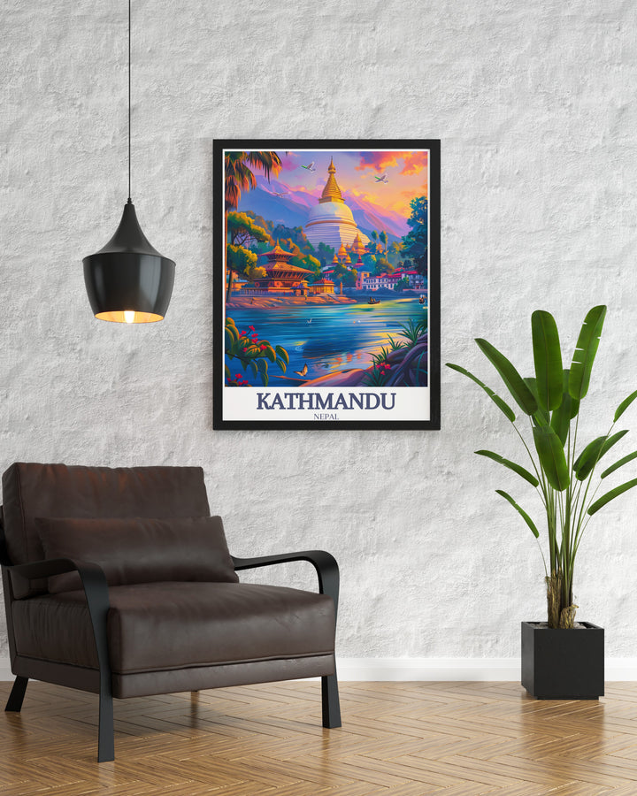 This Kathmandu poster features Mount Everest in its full glory, paired with the cultural charm of Durbar Square. A perfect gift for travelers, this wall art celebrates the beauty of Nepal.