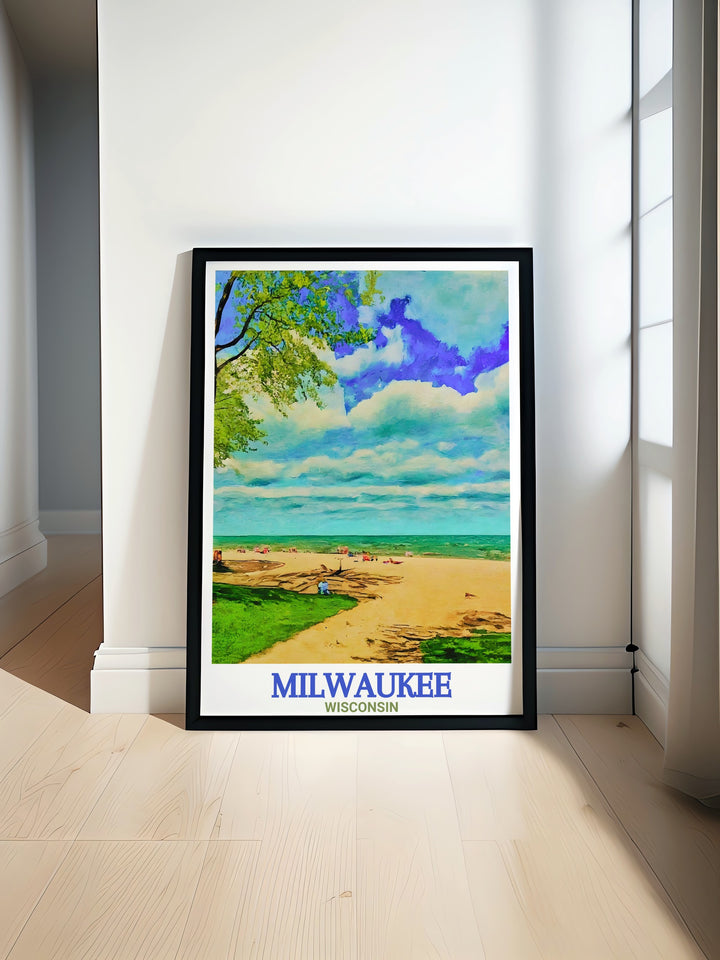 This detailed Milwaukee city map and skyline artwork showcases the best of Wisconsins largest city. Featuring the iconic architecture and Bradford Beachs golden sands, this poster captures the diverse beauty of Milwaukee in one stunning piece.