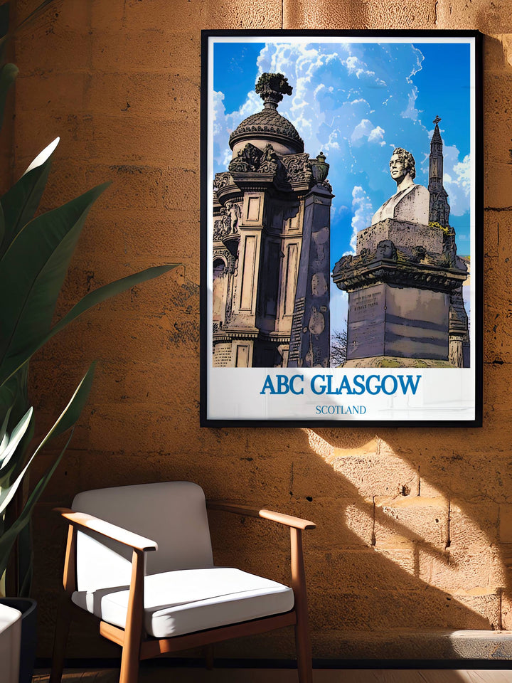 Captivating print of glasgow and necropolis and ABC Glasgow perfect for fans of Glasgows architectural beauty and iconic music venues.