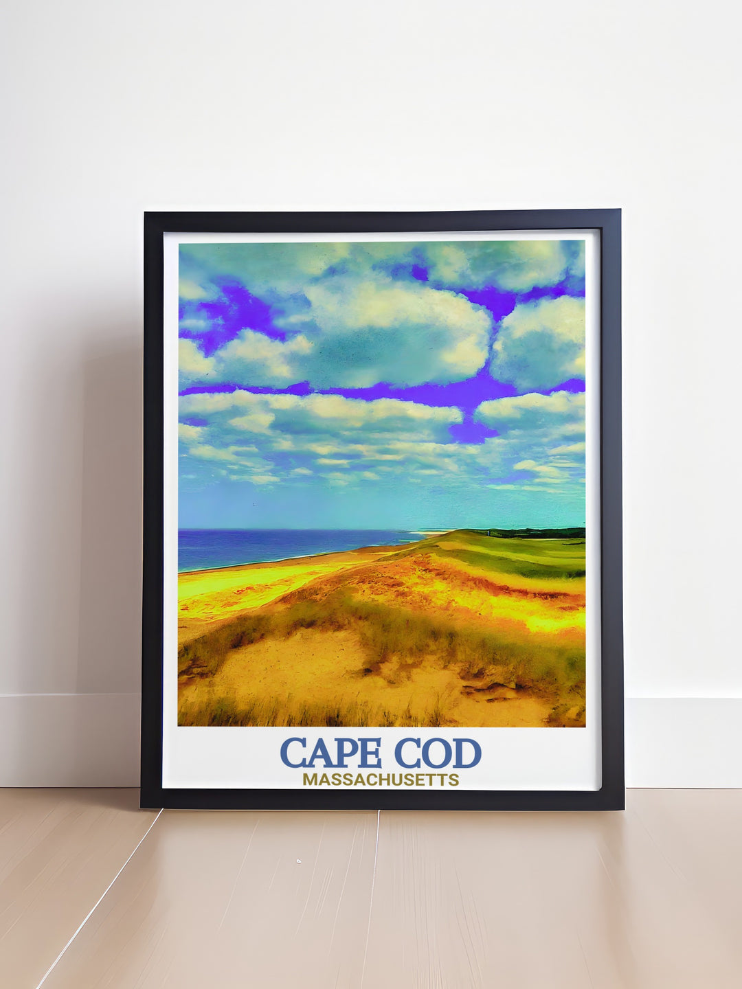 A beautiful Cape Cod Poster Print featuring the Cape Cod National Seashore and its stunning coastal landscapes. This travel print captures the peaceful essence of Massachusetts, perfect for home or office decor.