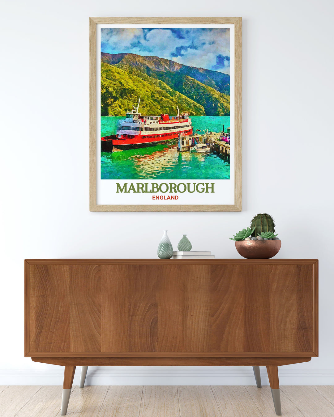 Stunning travel poster of Picton in Marlborough, showcasing the breathtaking landscape of New Zealand. A perfect gift for nature and art lovers. The vibrant colors and intricate details capture the serene ambiance of this famous destination.