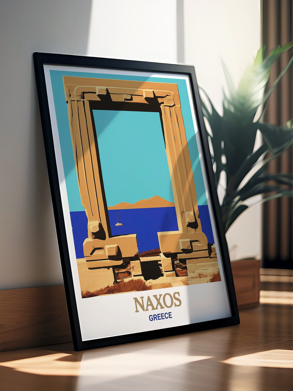 Greece Travel Print featuring the Portara in Naxos a beautiful representation of one of Greeces most famous landmarks ideal for adding a sense of history and elegance to your living space with vibrant colors and intricate details that capture the beauty of Naxos