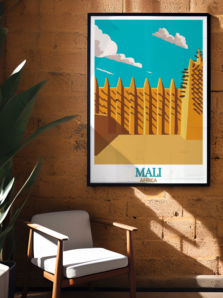 Featuring the grand Djenné Mosque in Mali, this travel print brings the beauty of West Africas history into your home. A timeless piece that reflects the rich culture and architecture of Malis heritage.