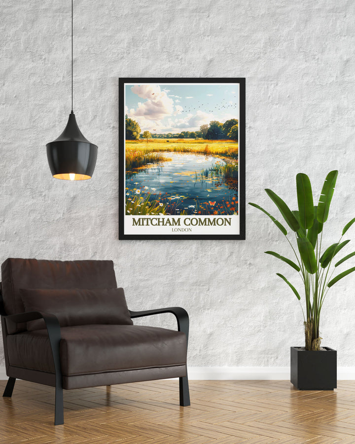 Mitcham common pond artwork is an ideal wall art print gift for friends and family who appreciate nature and tranquility these prints bring the serene beauty of South Londons Mitcham common into any home creating a peaceful and elegant atmosphere