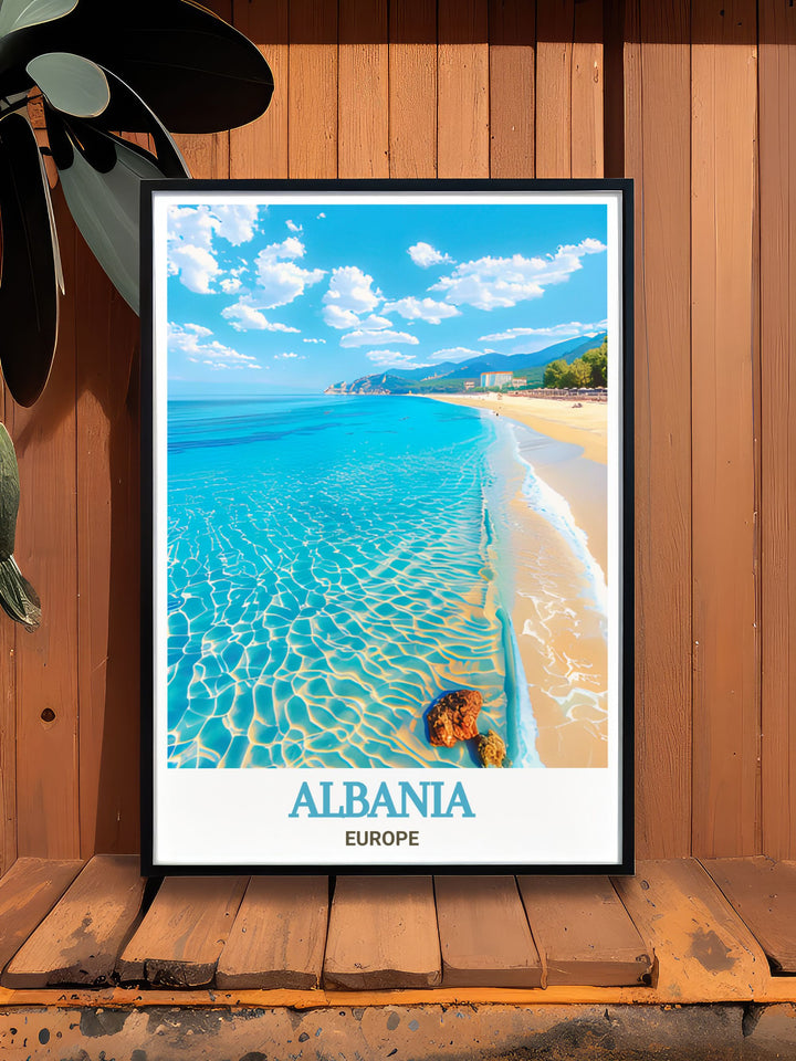 Dhermi Beach Stunning Prints featuring detailed artwork of Albanias coastal charm ideal for creating elegant home decor or as a unique birthday gift capturing the essence of travel and natural beauty