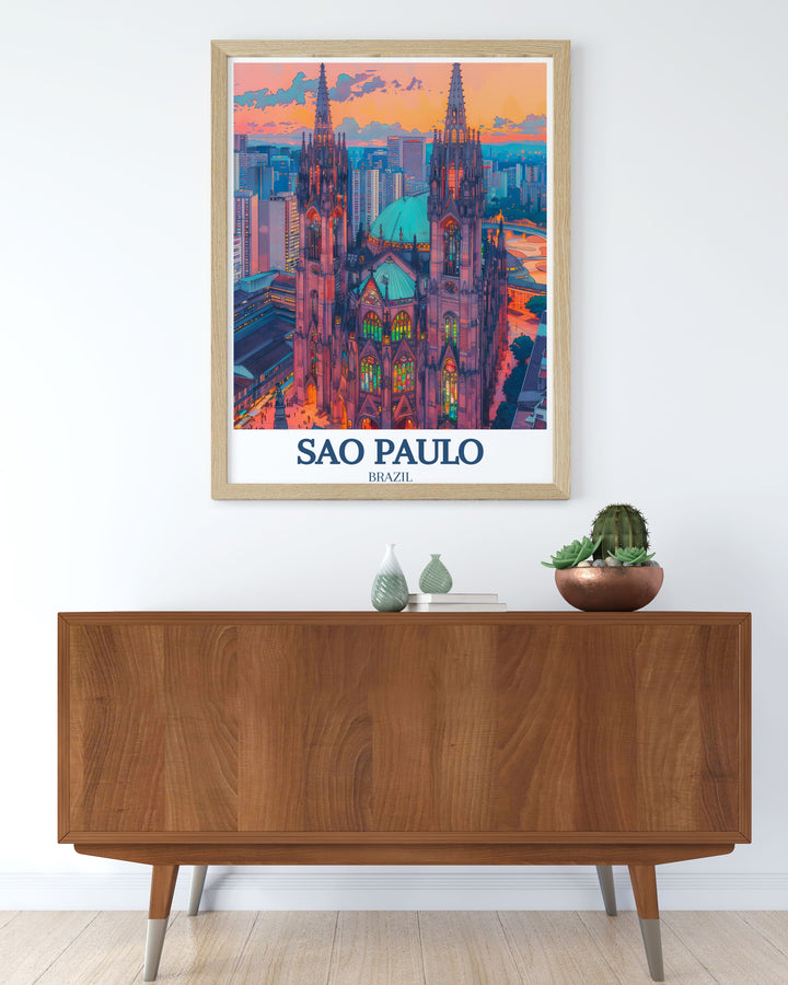 Beautiful wall art of São Paulo Cathedral, capturing the intricate details and towering spires of this iconic church, a symbol of the citys architectural brilliance.