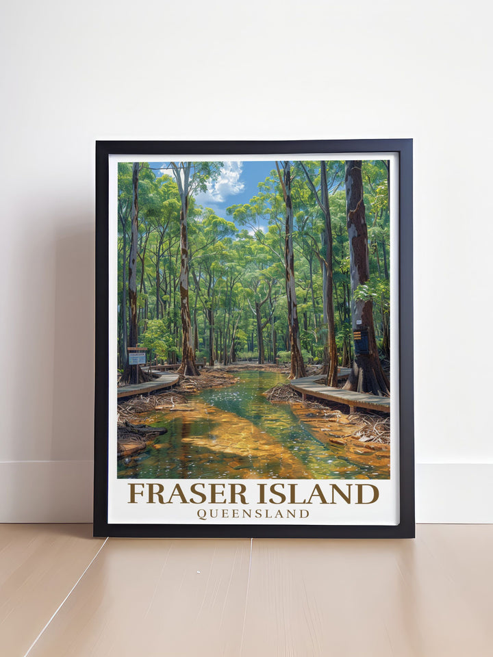 Central Station Rainforest Wall Art and Fraser Island Poster offer stunning visuals of Queenslands natural landscapes. This Australia Poster is a great choice for those seeking modern decor with vibrant colors inspired by Fraser Island and its beautiful rainforest.