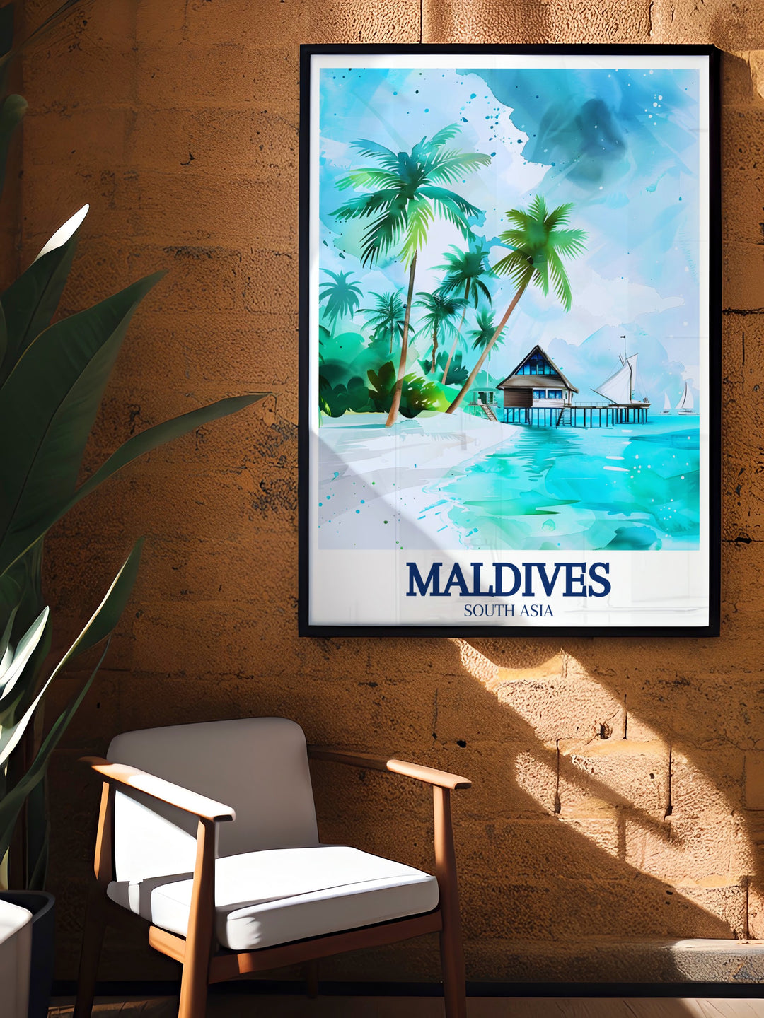 Maldives Beach Wall Print capturing the idyllic scenery of the Indian Ocean, with the tranquil sands of Hanifaru Bay. This wall print is perfect for beach lovers and travelers, offering a beautiful and serene addition to any room in your home.