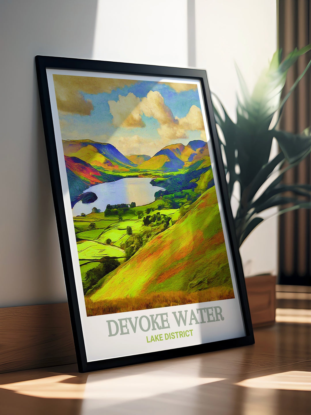 This travel print of Devoke Water offers a peaceful view of one of Cumbrias most tranquil lakes. A perfect way to bring the natural beauty of the Lake District into your home, ideal for adding a calming atmosphere to any room.