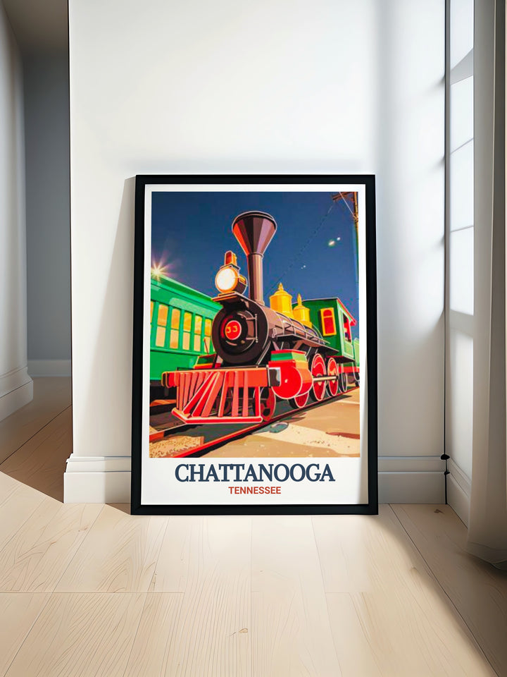 Chattanooga Choo Choo Art Print featuring a detailed black and white city map capturing the timeless elegance of Chattanooga with fine line work and a nod to the Botanical Garden perfect for sophisticated home decor or as a thoughtful gift for art lovers