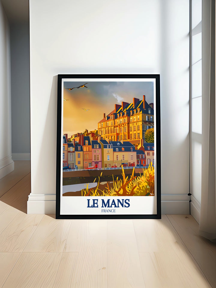 Le Mans wall poster featuring the historic streets and landmarks of this French city. This poster is ideal for anyone looking to add a touch of European charm to their decor. The detailed artwork and vibrant colors make it a standout piece in any room.