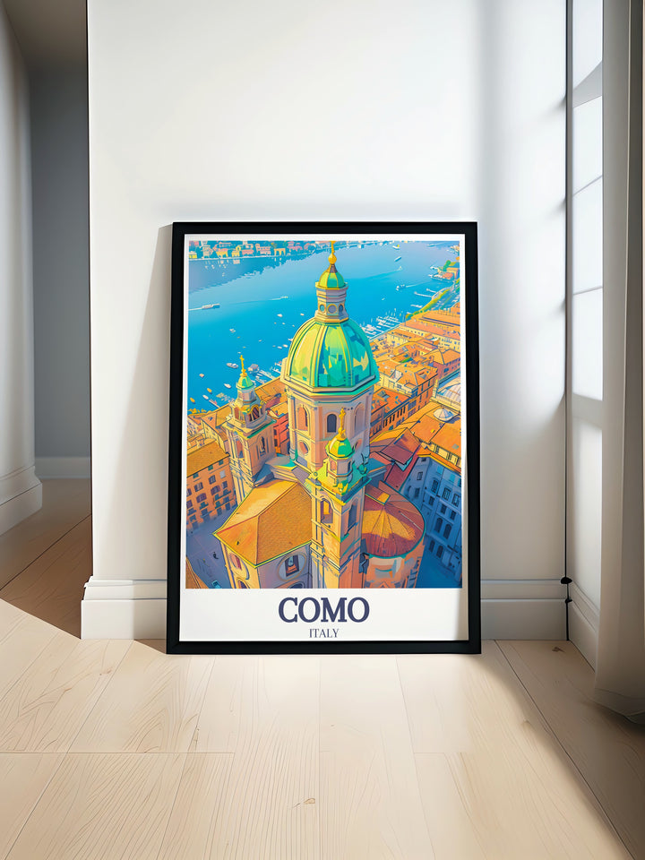 A stunning Orient Express print featuring the Royal Scotsman train with a breathtaking view of the Scottish Highlands. Paired with Como Cathedral Lake Como framed prints this locomotive art piece brings elegance and adventure to your home decor.