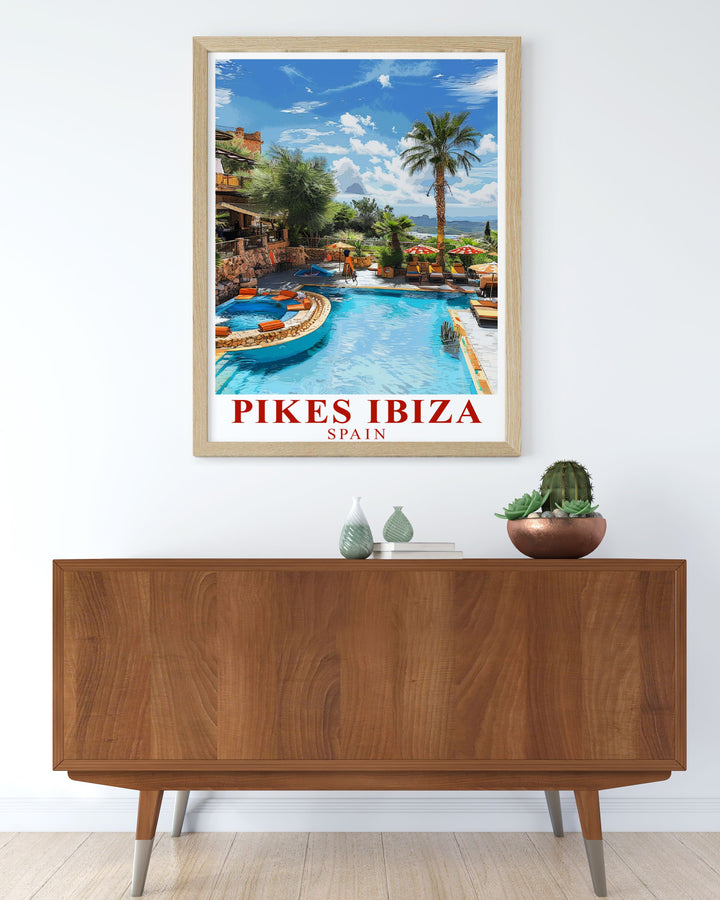 Celebrate Ibizas dynamic nightlife with our Pikes Ibiza Poster perfect for Pool Area Stunning Prints this artwork highlights Pikes Nightclub and other iconic spots like Space Ibiza and Amnesia Ibiza