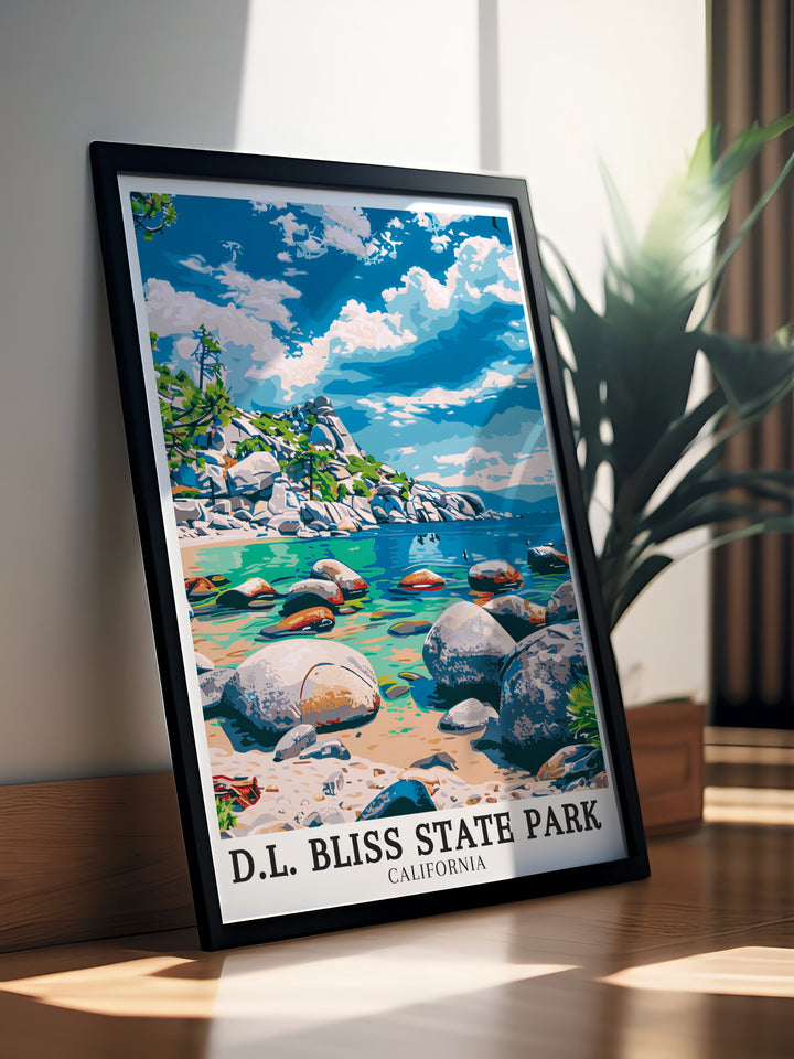 Transform your home with our Lake Tahoe, Emerald Bay stunning prints showcasing the breathtaking views of Bliss State Park. These California prints are perfect for adding a sense of peace and tranquility to any room making them a must have for nature lovers