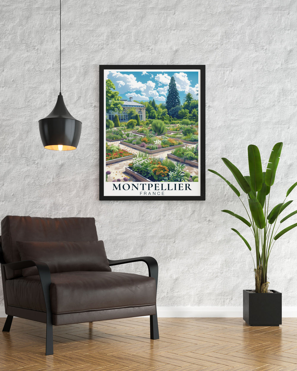 Beautiful Montpellier Poster featuring the serene Jardis des Plantes de Montpeiller ideal for sophisticated home décor enthusiasts