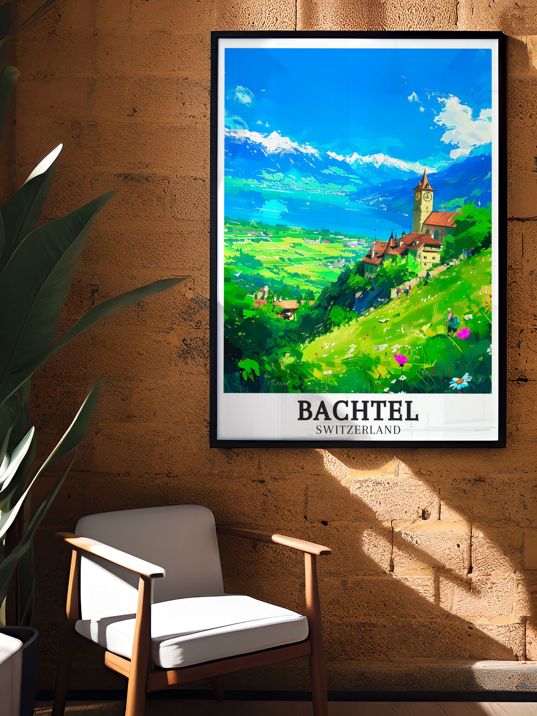 Elegant art print of Bachtel and Lake Zurich, capturing the essence of Swiss natural beauty and cultural heritage. This poster brings the tranquility and stunning views of the Swiss Alps into your home. High quality materials ensure lasting vibrancy and beauty.