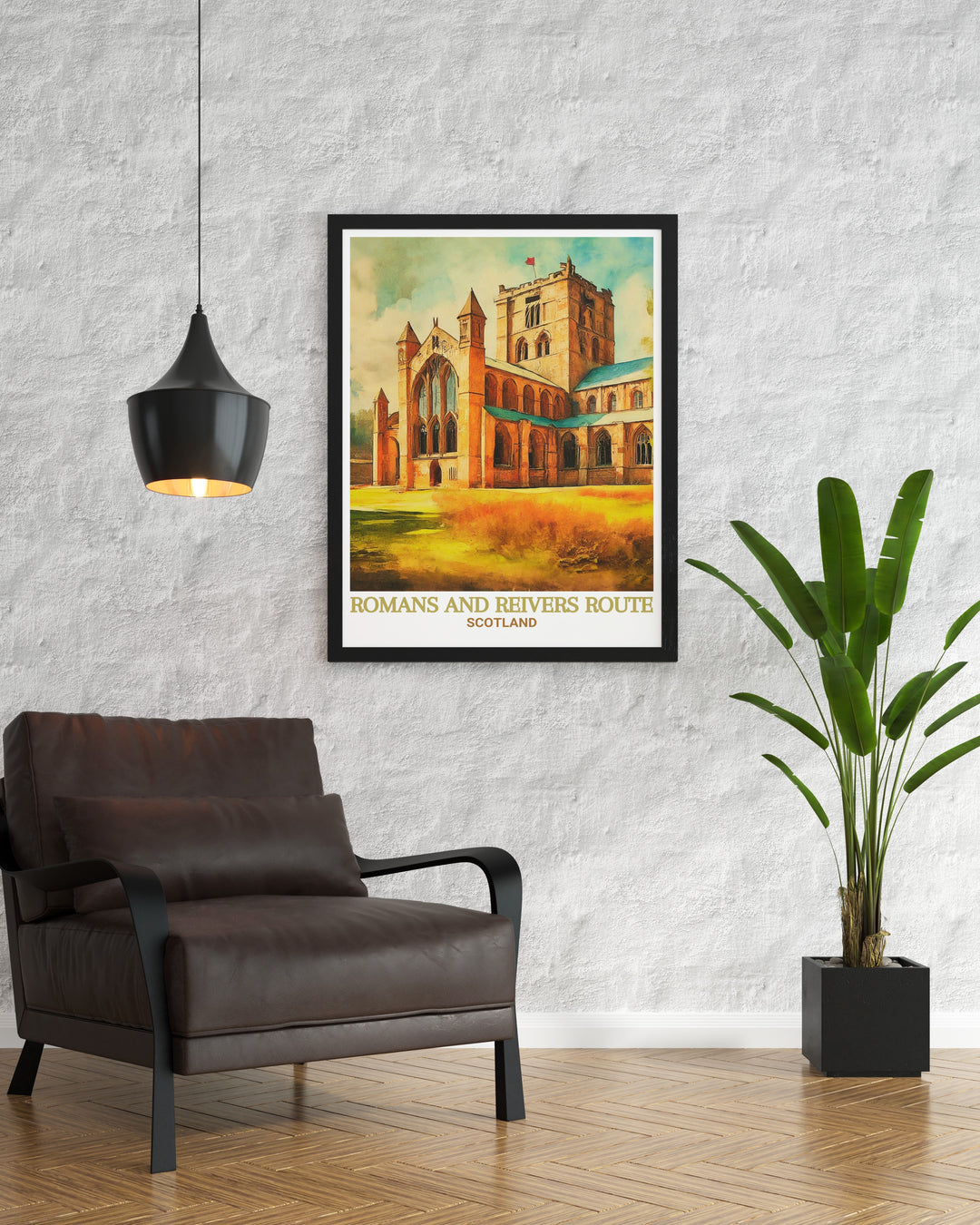 Discover the stunning scenery of the Scottish Borders with this poster print featuring Hexham Abbey and the Reivers Route a beautiful framed art piece for lovers of National Park posters hiking gifts and Scotland travel art ideal for any living space.