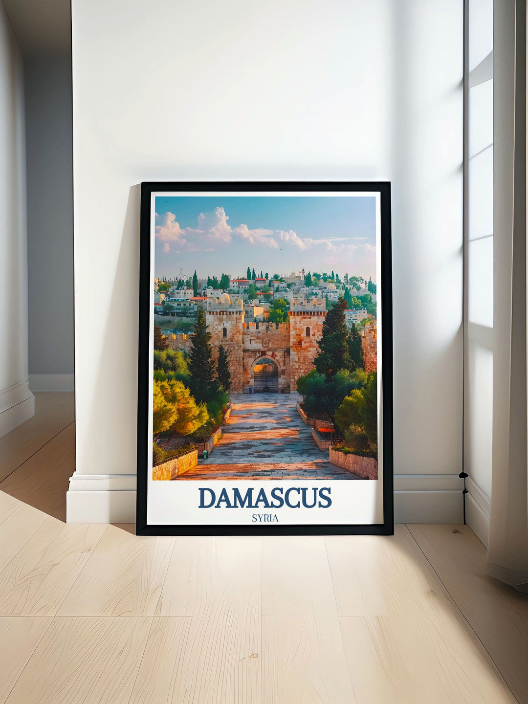 Custom print showcasing unique perspectives of Damascuss lively Sun City, perfect for those who love vibrant urban landscapes.
