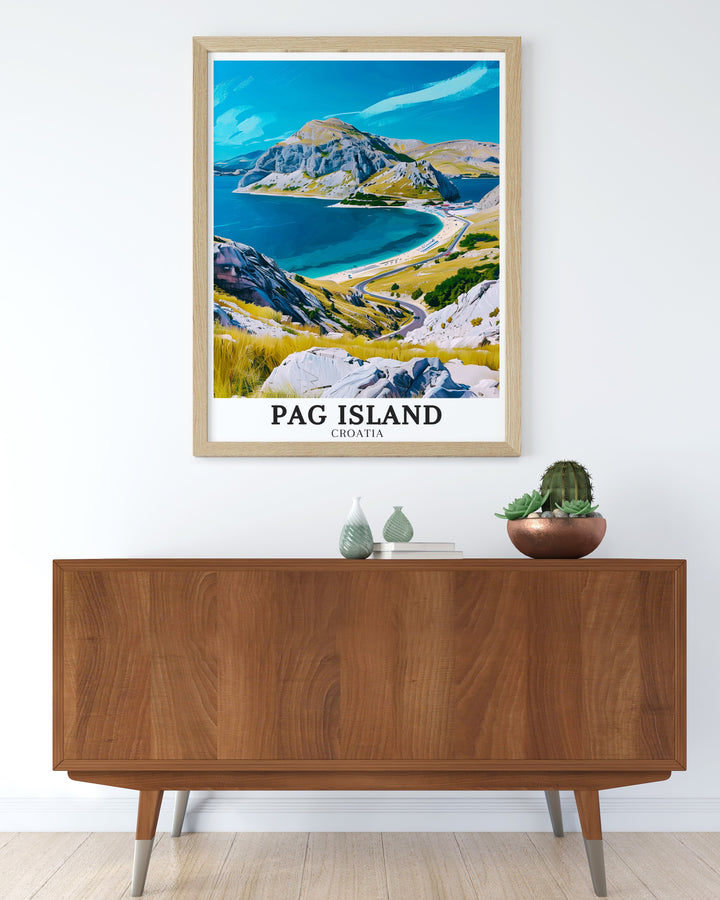 Northern Velebit National Park Velebit Mountains Croatia Travel Print featuring Pag Island a perfect addition to your home decor this print brings the beauty of Croatias rugged mountains and serene coastlines into your living space or office.