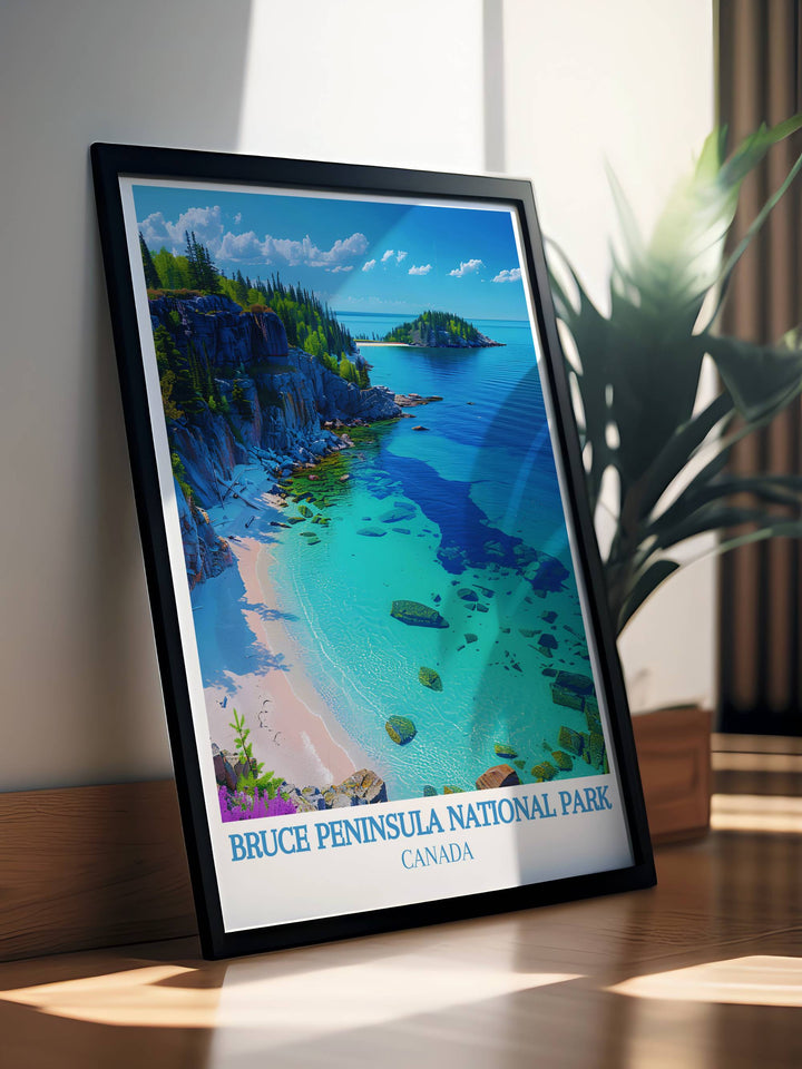 The Flowerpot Island Art showcases the stunning natural features of this unique location making it a must have for any collection of National Park Art and a beautiful representation of Canadas wilderness and outdoor beauty