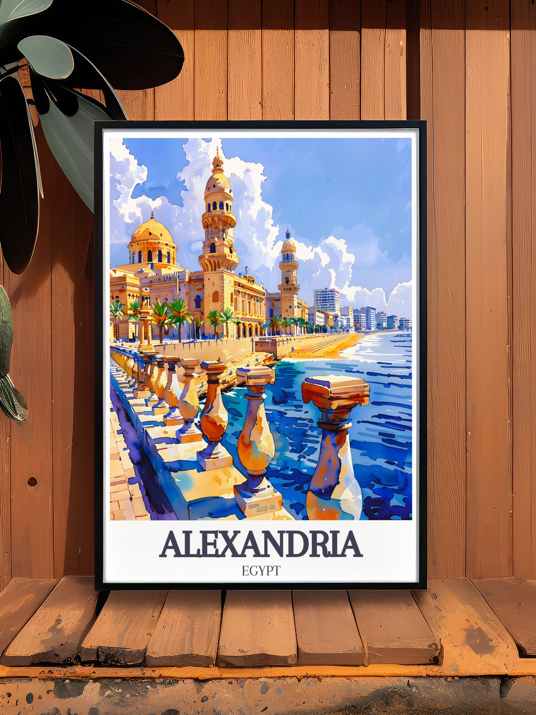 Add a piece of Alexandria Egypt to your decor with this beautiful poster of Stanley Beach and Corniche Promenade Cathedral. This fine line print captures the citys iconic landmarks in vivid colors, making it a standout piece for any room.