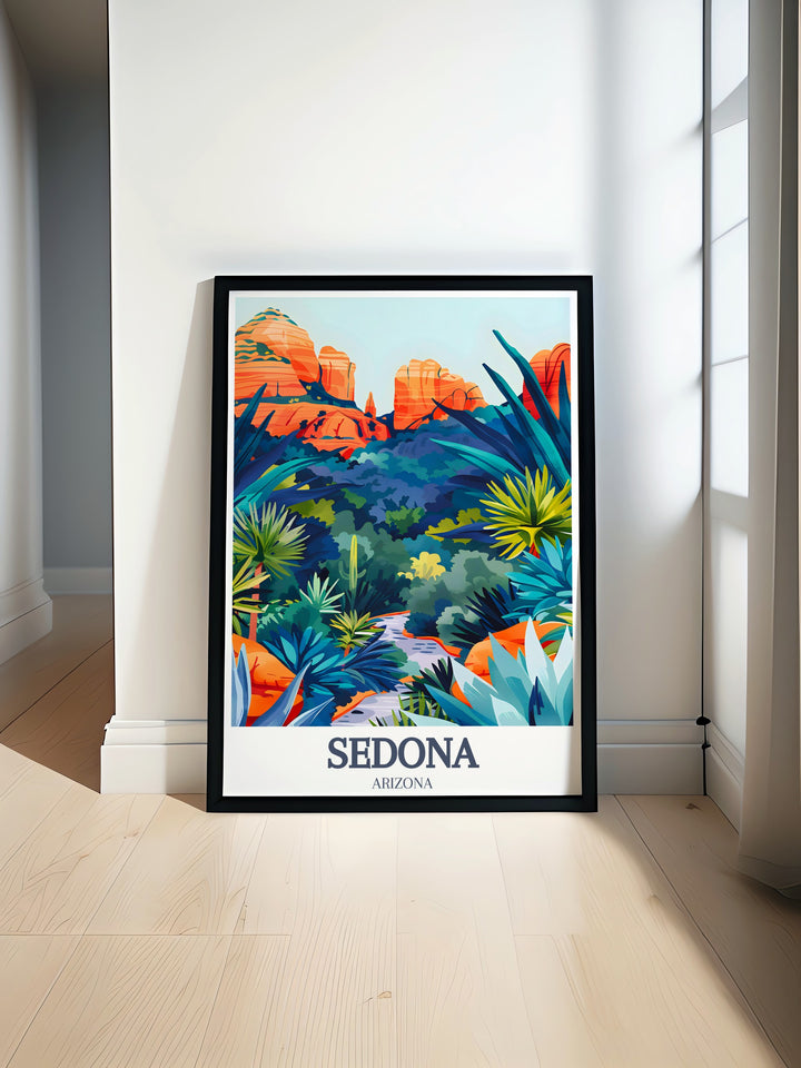 Sedona Print showcasing Cathedral Rock and Oak Creek Canyon with vibrant colors and intricate details ideal for adding a touch of Arizonas majestic beauty to your space and perfect for home decor or traveler gifts.