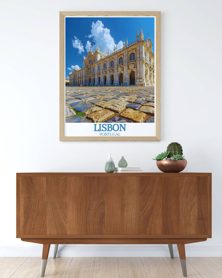 Modern Jeronimos Monastery Print with a minimalist approach emphasizing the historical beauty of the monastery perfect for a luxurious home setting and wall art.