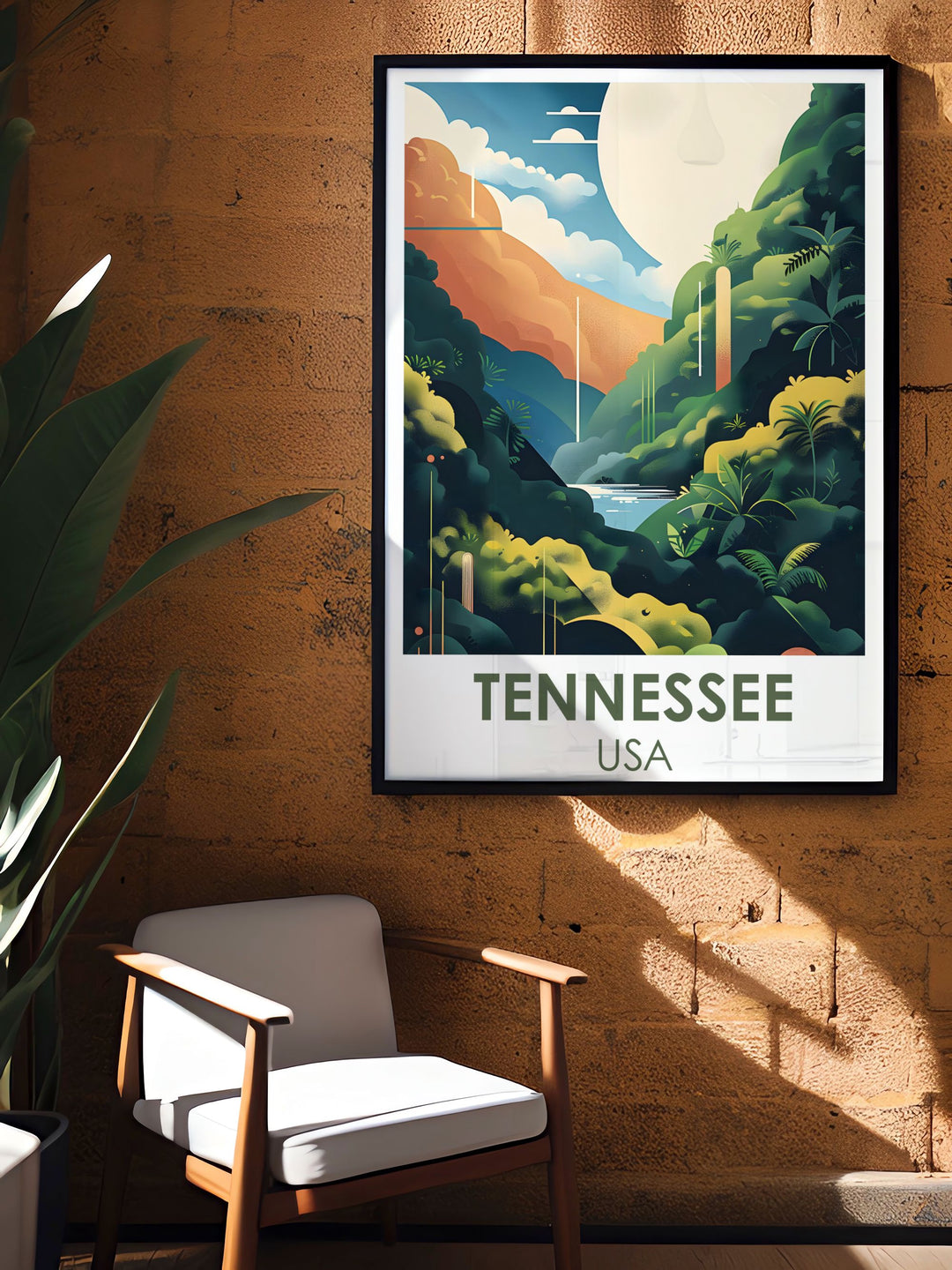 Framed Print of the Ryman Auditorium in Nashville Tennessee with the lush forests and misty peaks of Great Smoky Mountains National Park. This artwork is a perfect gift for country music enthusiasts and nature lovers alike.