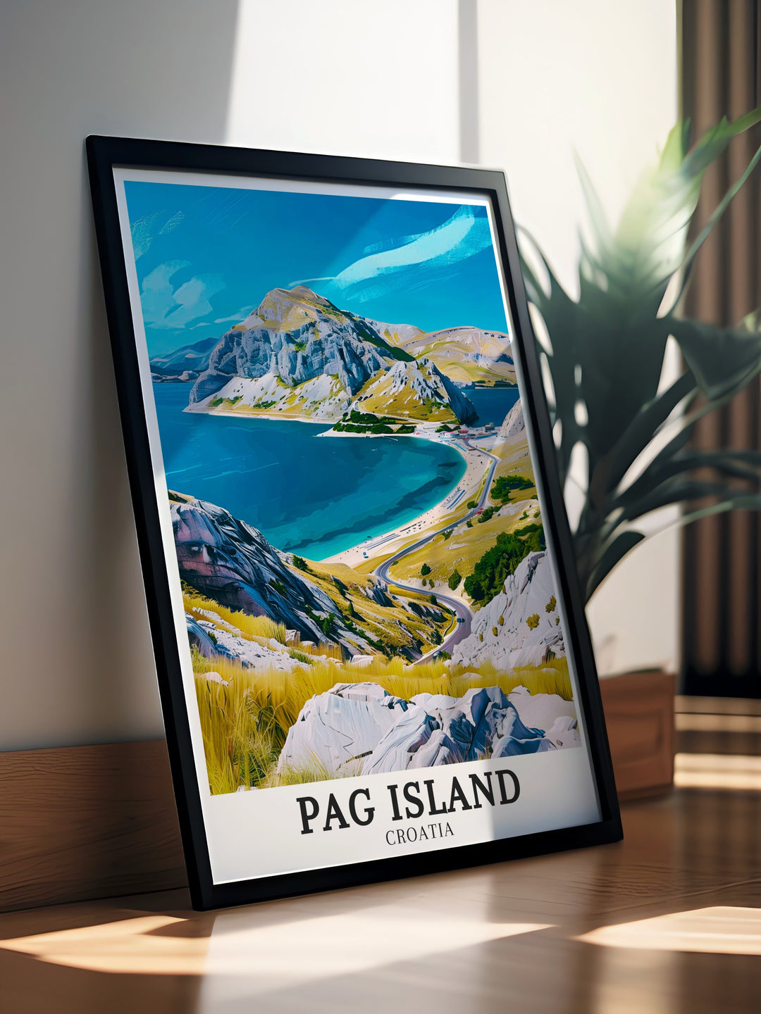 Pag Island Print with Northern Velebit National Park Velebit Mountains a captivating piece of Croatia Wall Decor that adds a touch of natural beauty to any room ideal for nature lovers and those who appreciate the scenic landscapes of Croatia.