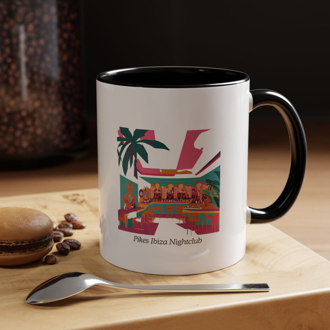 A stunning Pikes Ibiza Night Club Mug featuring artistic designs that capture the spirit of Ibiza’s nightlife. This dishwasher-safe ceramic mug is ideal for coffee enthusiasts and makes a meaningful gift for travelers.