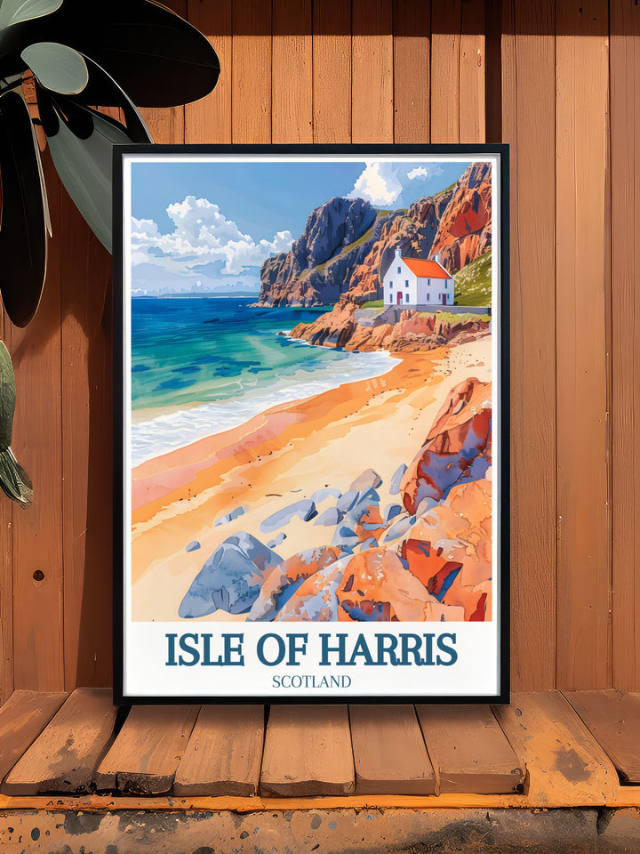 Custom print highlighting the Isle of Harris, with its rich history and breathtaking landscapes, ideal for enhancing any room with a touch of nature.