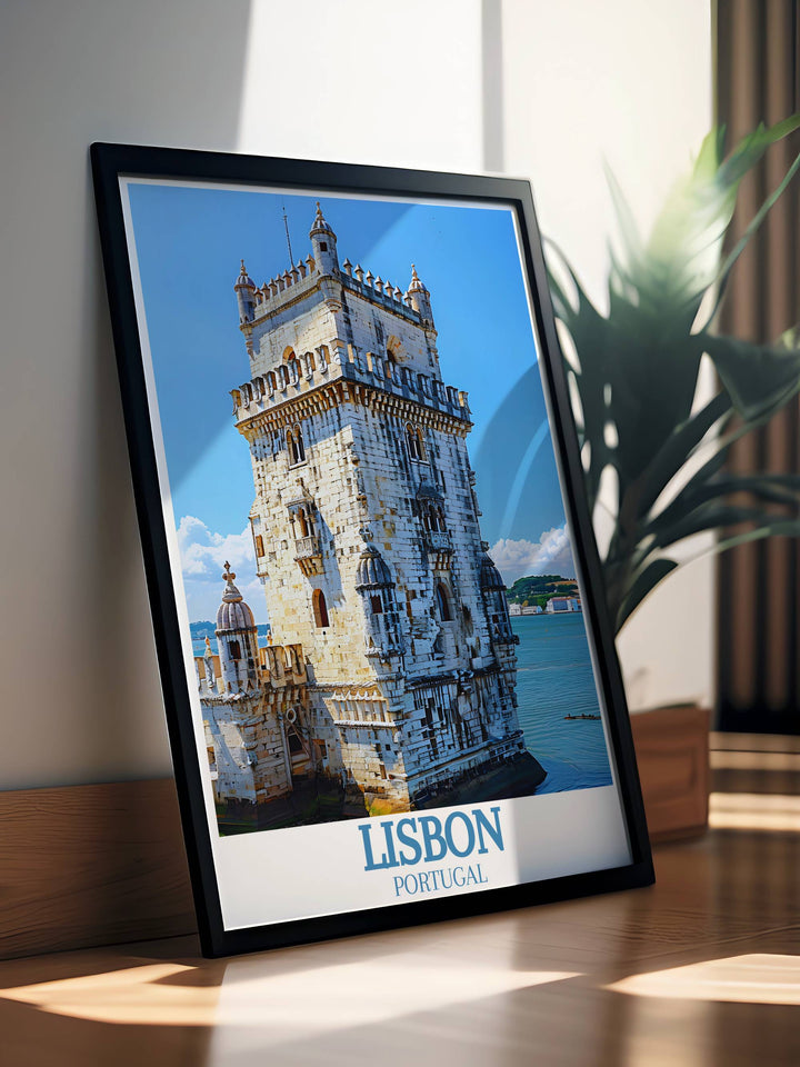 Belem Tower Torre de Belem Modern Decor emphasizing the historical charm of the tower with a clean and minimalist design perfect for refined wall art and home decoration.