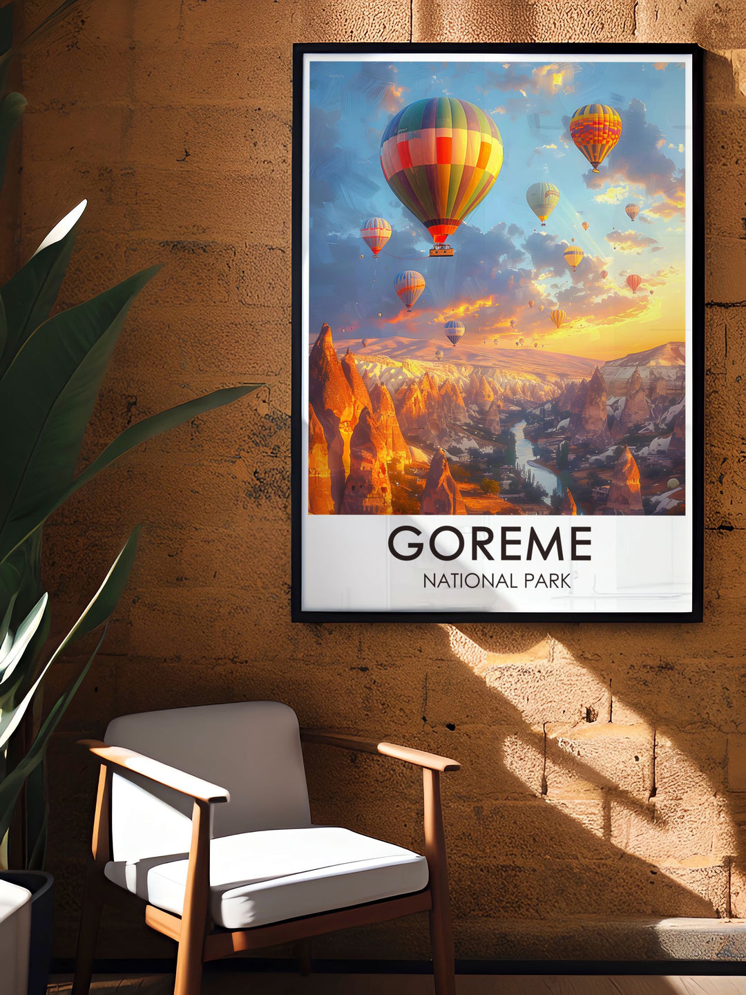 This Turkey National Park Poster features hot air balloons rising over the fairy chimneys of Goreme. A stunning addition to your wall, its ideal for capturing the beauty and wonder of Cappadocia.