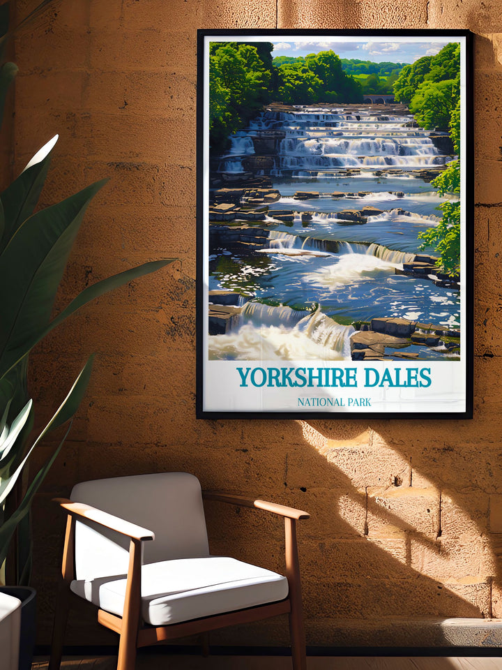 Capture the essence of Yorkshires natural beauty with this art print featuring Aysgarth Falls and the Ribblehead Viaduct perfect for adding a touch of elegance and tranquility to any room whether it be for a home living space or a professional office setting.