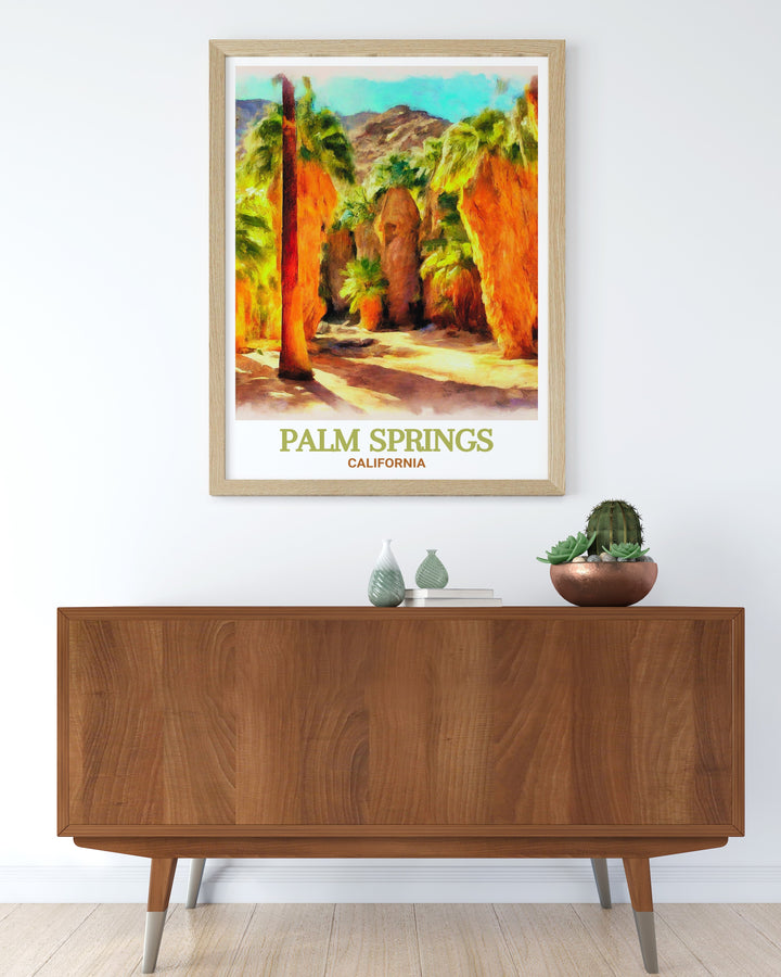 Yellow Hotel decor print highlighting the bold colors and mid century modern design of Palm Springs. This illustration captures the essence of the Yellow Hotel and Indian Canyons, making it a wonderful addition to any art collection or home decor.