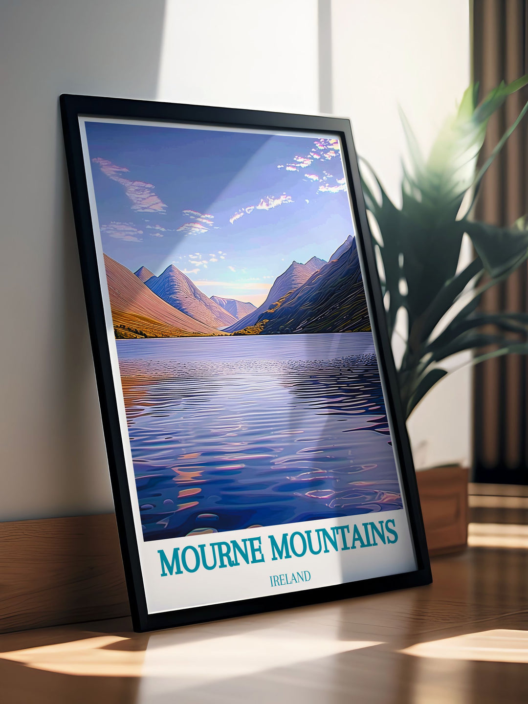 Featuring the scenic vistas of the Mourne Mountains, this poster offers a visual representation of one of Irelands most beautiful natural landmarks, ideal for those who cherish outdoor destinations.