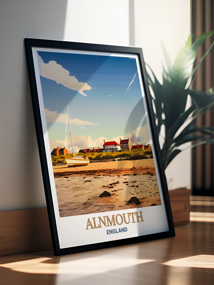 Enhance your home with our Alnmouth Beach artwork featuring a breathtaking view of Northumberlands coastline ideal for modern decor and art enthusiasts looking to bring the seaside charm indoors