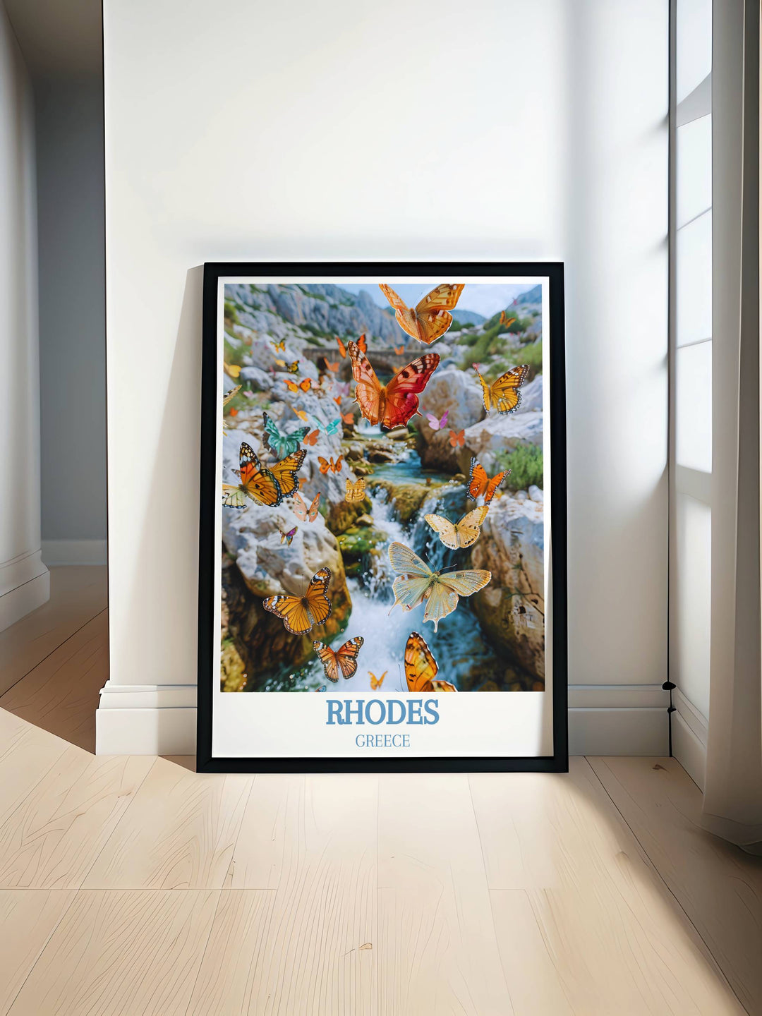 Valley of the Butterflies Petaloudes Modern Prints showcasing the serene beauty of this unique natural wonder in Rhodes Greece. This artwork adds a touch of elegance to any room and serves as a perfect gift for nature enthusiasts and travel lovers.