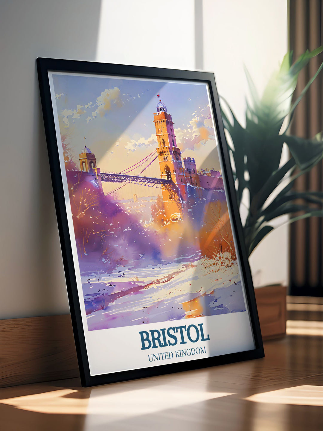 Ashton Court MTB print showcasing the excitement of mountain biking. Includes the Clifton suspension bridge River Avon, a perfect blend of dynamic sport and scenic beauty. Ideal for home decor, adding a touch of Bristols charm and energy.