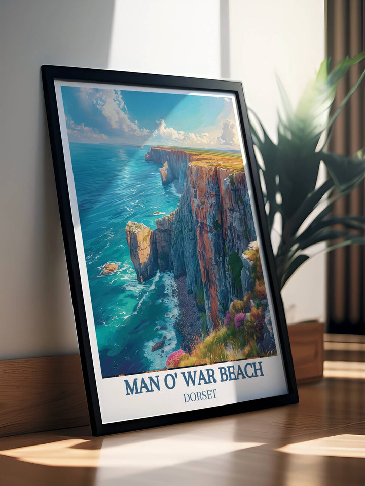 Elegant Durdle Door Arch and Jurassic Park Cliffs wall art featuring the iconic limestone arch of Dorset perfect for home decor and travel enthusiasts vibrant and detailed photography capturing the natural beauty of these renowned coastal landmarks ideal for gifts and interior design.