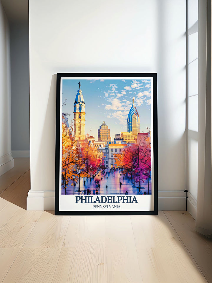 Philadelphia print featuring Independence National Historical Park Franklin Institute and City Hall perfect for travel enthusiasts and art lovers looking for unique home decor and gifts showcasing the rich history and beauty of Philadelphia