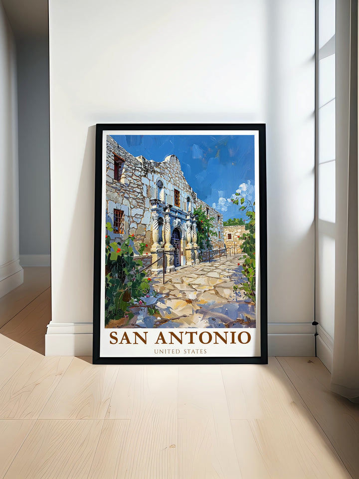 This San Antonio wall art showcases the Alamo, bringing the citys historic charm into your home. Ideal for travel lovers or those connected to Texas, it is a perfect addition to any living room, office, or study.