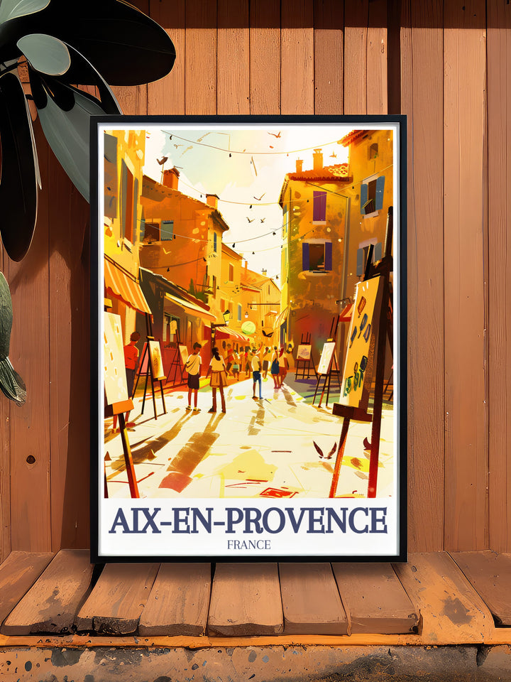 Stunning city print of Cours Mirabeau Mazarin quarter in Aix En Provence highlighting the charm of the historic streets and bustling cafes a beautiful addition to any wall art collection