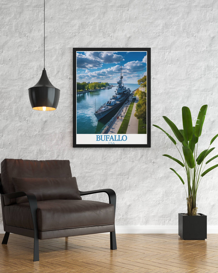 Personalized Buffalo poster featuring Buffalo Naval and Military Park ideal for adding a unique and meaningful touch to your decor great for Buffalo enthusiasts who appreciate high quality artwork and custom designs