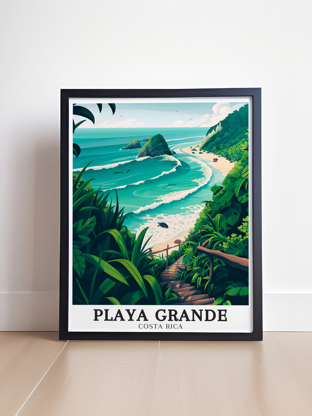 Add the breathtaking coastal scenery of Playa Grande and Playa Nancite to your wall decor. This travel poster showcases the lush landscapes of Santa Rosa National Park, capturing the essence of Costa Ricas natural beauty. Ideal as a gift or home decoration.