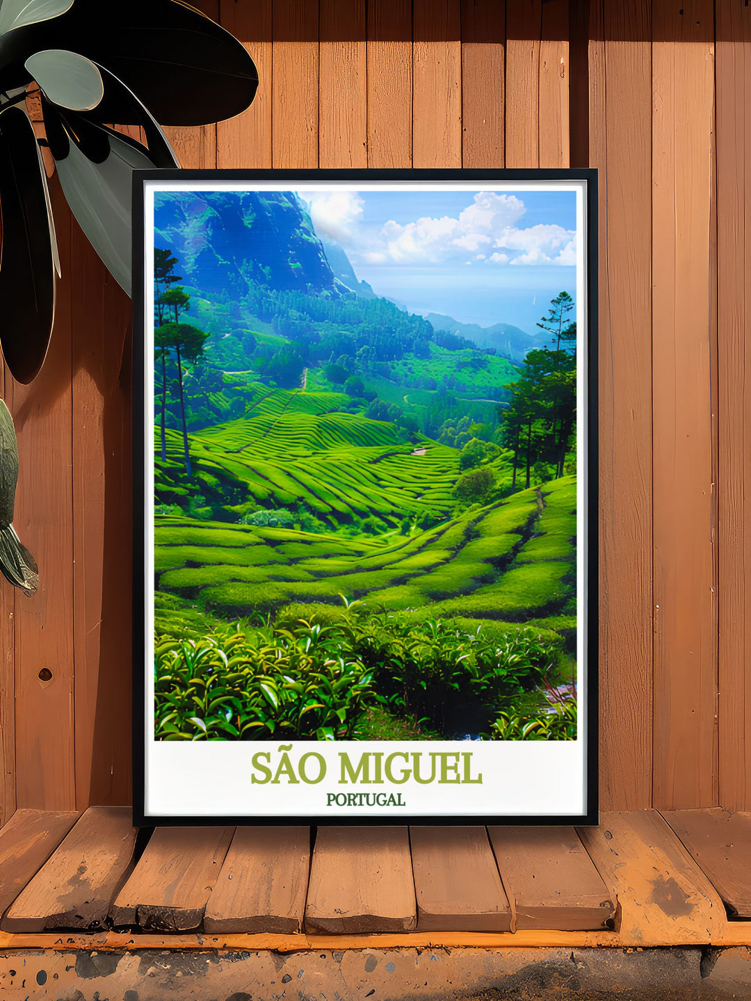 This detailed art print of São Miguel captures the serene landscapes of the tea plantations, offering a glimpse into the islands rich agricultural history and natural beauty.
